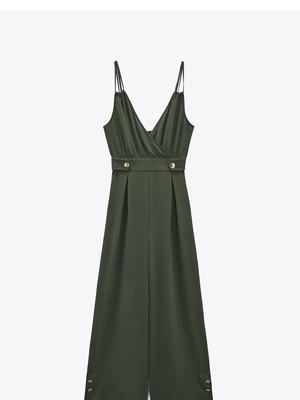 Zara Olive Green Wide-Leg Jumpsuit with Gold Buttons NWT